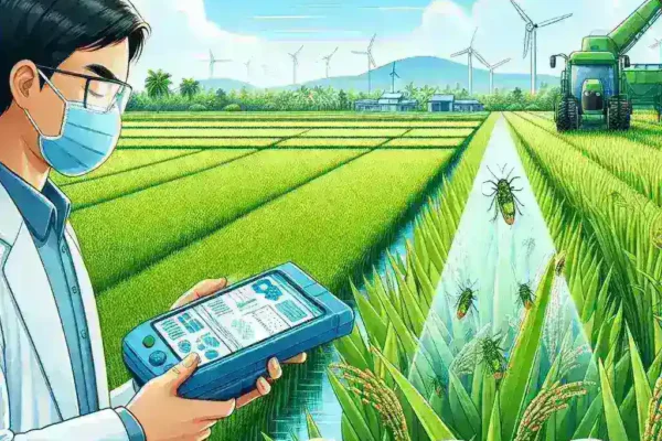 "Teknologi deteksi dini serangan hama wereng pada tanaman padi menggunakan sensor cerdas dan analisis data untuk meningkatkan hasil pertanian."
