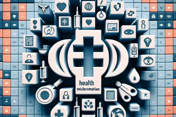 "Image depicting the Kominfo (Indonesian Ministry of Communication and Information) logo alongside a graphic representation of a computer screen displaying blocked domains, illustrating the agency's recent action to block hundreds of online domains spreading health-related hoaxes."